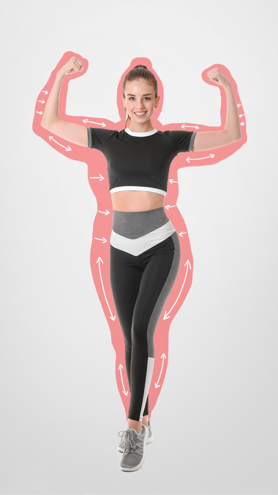Strong woman with excercise outflit showcasing strengh posture - Biofuse